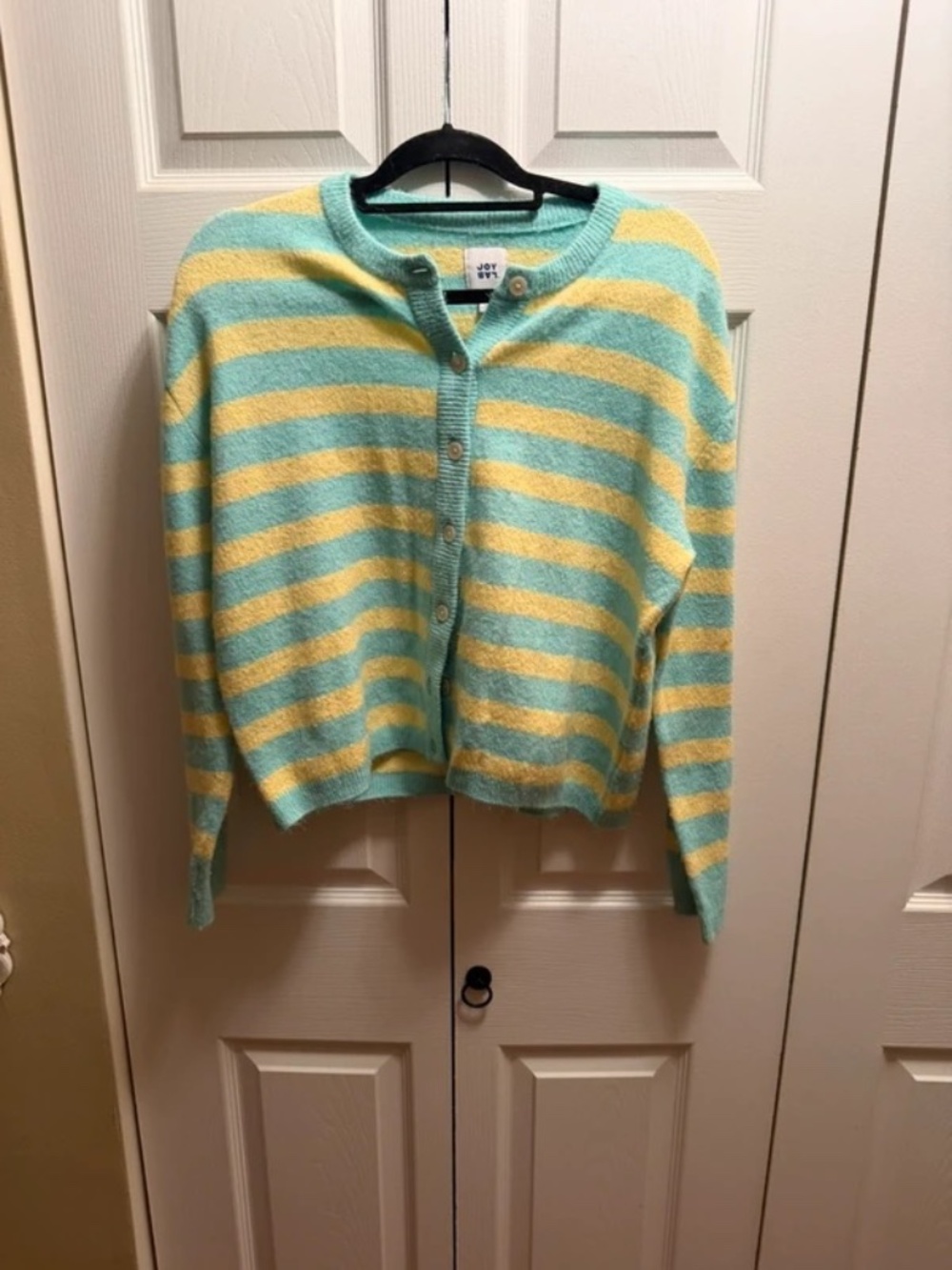 JoyLab Aqua Yellow Striped Button Cardigan Size M